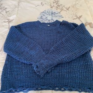 Small Ultra Flirt Blue DISTRESSED cable knit sweater